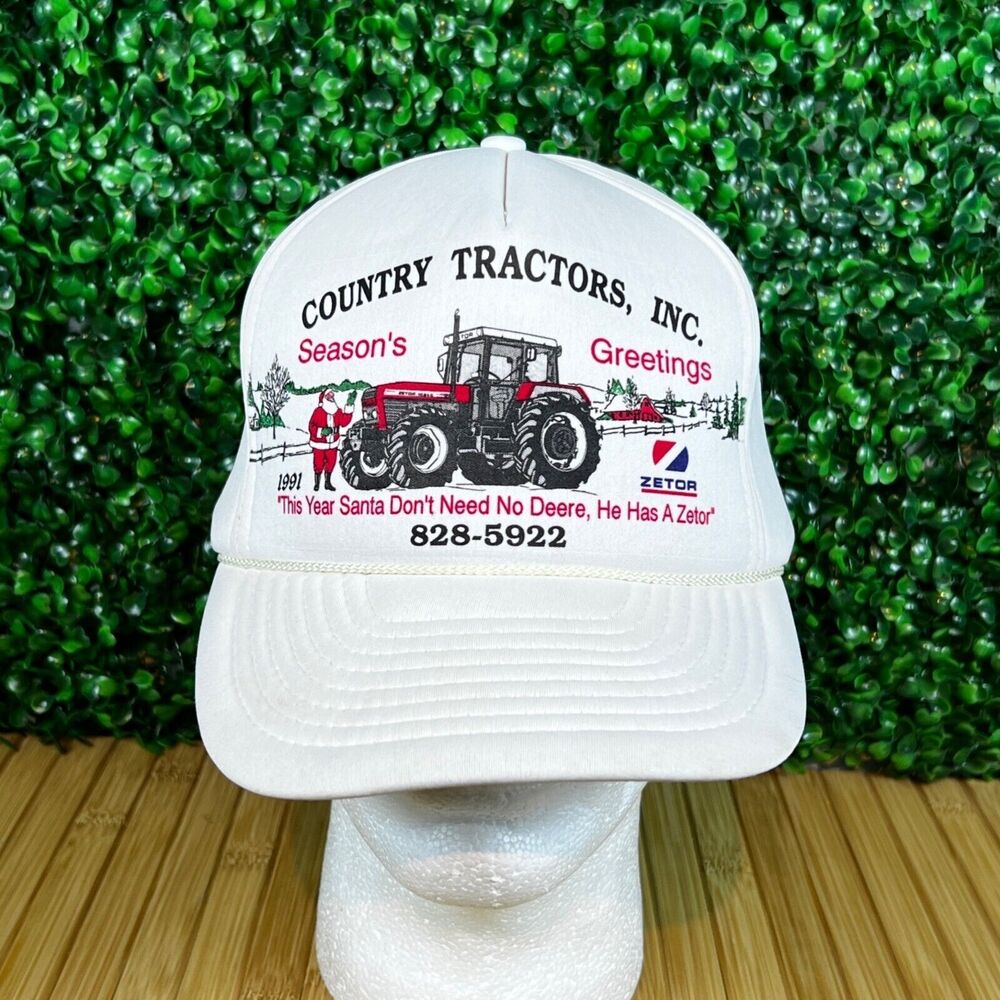 Vintage 1991 Country Tractors Inc Season's Greetings Zetor High Brim Snapback Ha